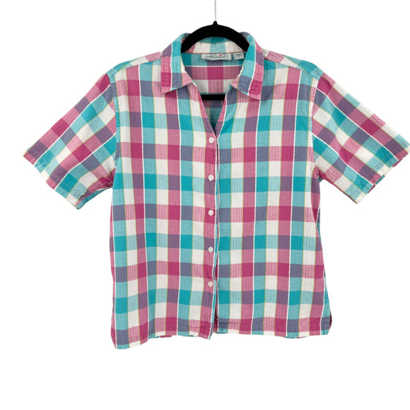 Habana Womens Checkered Blouse Cotton Small Textured Retro Summer Lightweight - Picture 8 of 8